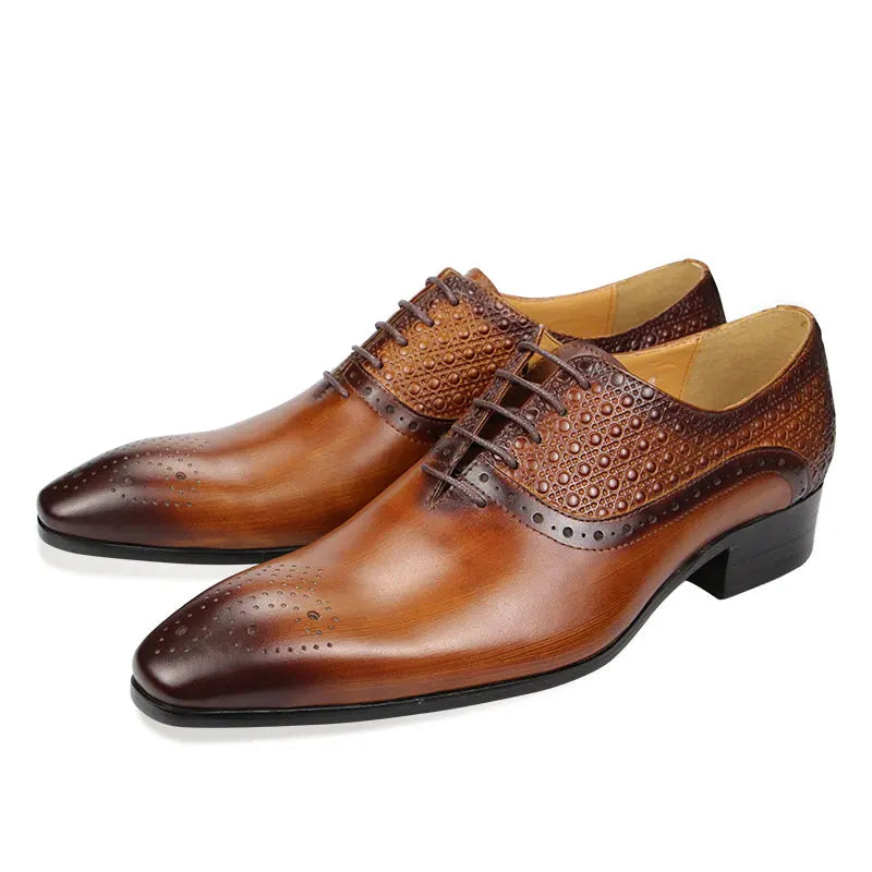 Wholesale Custom Men's Luxury Leather Shoe Oxford Print Luxury Brogue Wedding Party Designer Lace-Up Dress Autumn Season Pointed