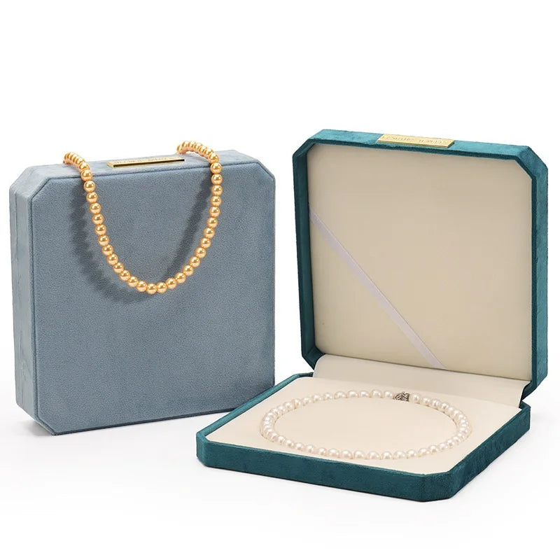 Velvet Necklace Box Blue Pearl Necklace Velvet Green Custom Boxes with logo Packaging Ring Box
