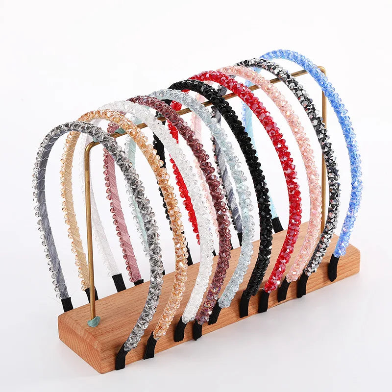 Crystal Rhinestone Headbands for Women Girls Double Rows Sparkly Beaded Hair Hoops Narrow Hair Bands Hair Accessories