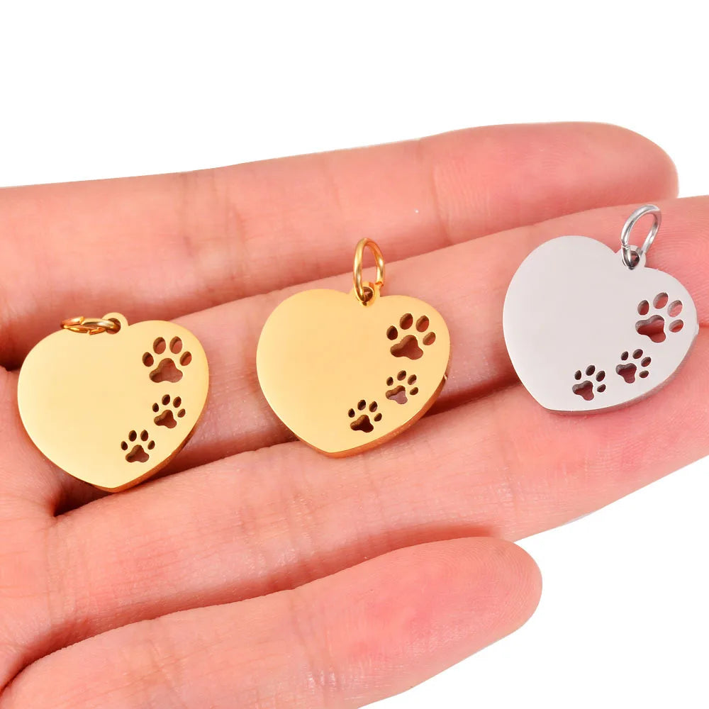 Stainless Steel Paw Charm Hollow Out High Polished DIY Tags Pendant With O Ring Attached