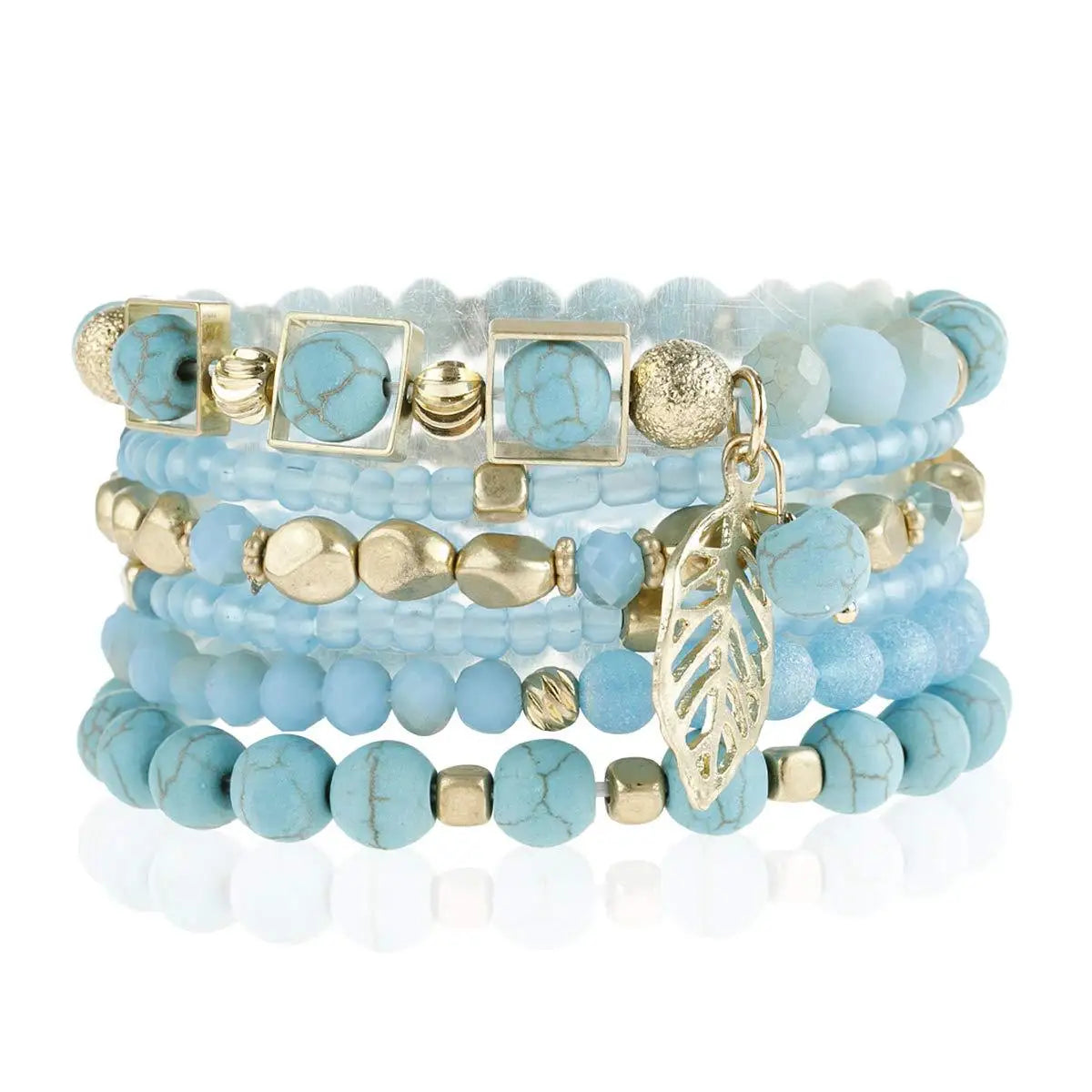 5pcs/Set Boho Bracelets Women Multi-Layer Stackable Sparkly Crystal Beaded Stretch Bracelets Set Girls Bead Bracelet Jewelry Set