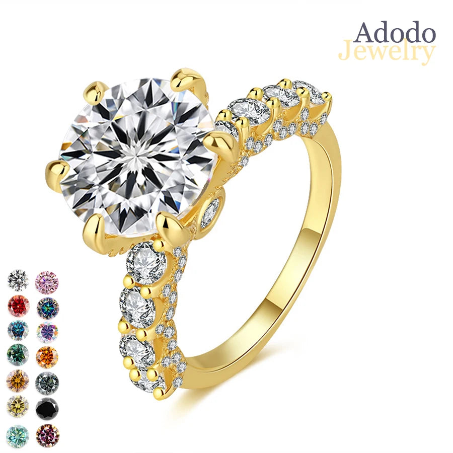 Factory Custom High-end Jewelry 18k Gold Plated S925 Silver Luxury VVS GRA 5ct Mossanite Wedding Engagement Rings for Women