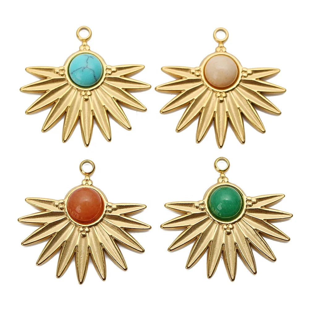 Stainless Steel Artificial Stone Sun Compass Charms Pendants DIY Jewelry Making Women Necklace Earrings Supplies