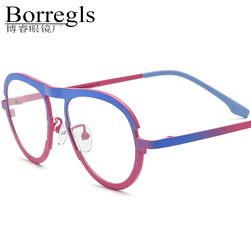 Borregls Colorful Titanium Glasses Frame Men 2025 New Brand Designer Pilot Eyeglasses Women High Quality Optical Eyewear 185800
