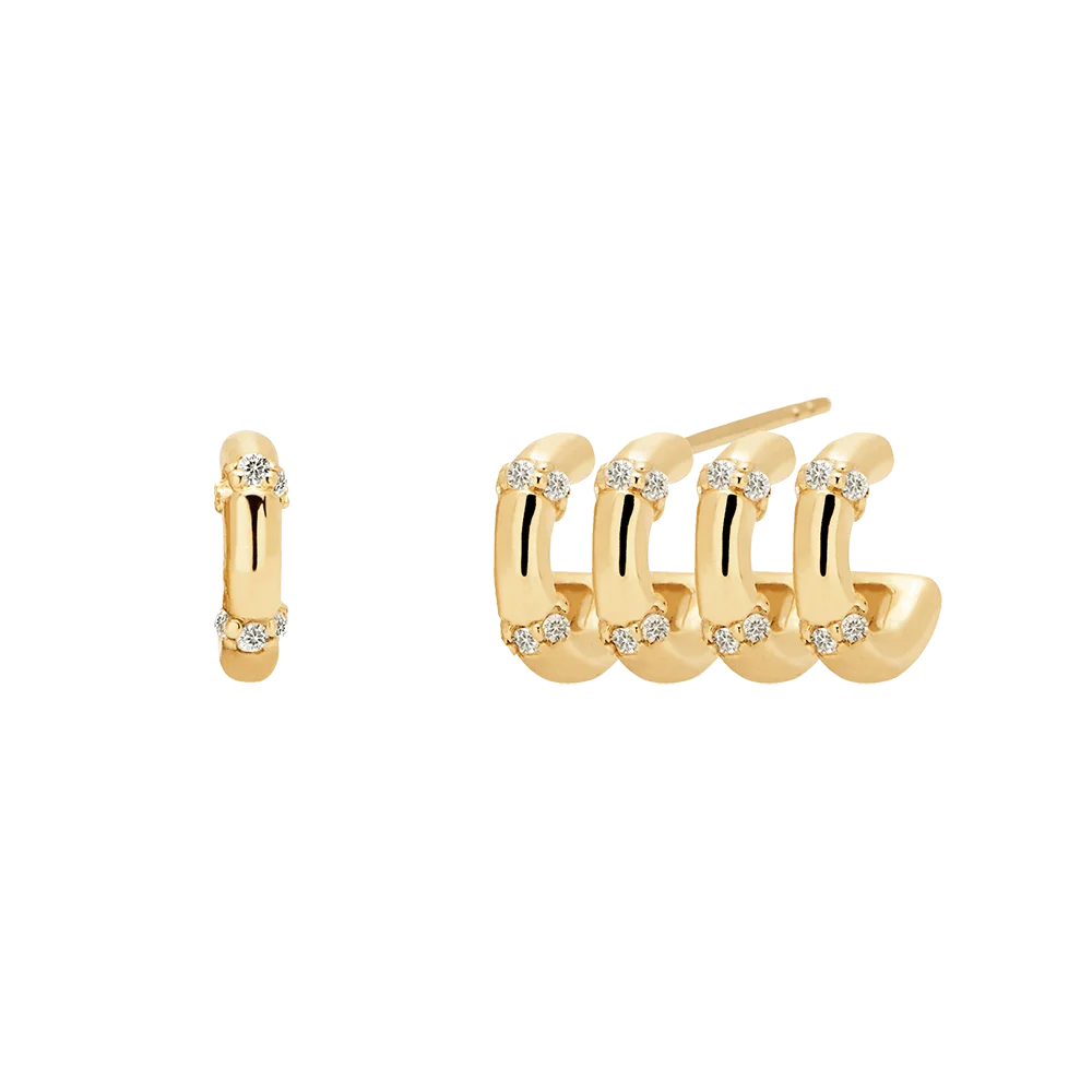 LOZRUNVE 925 Sterling Silver High Polish Asymmetric Four Delicate Gold Huggie Hoop Earring
