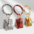 Wholesale Animal Print Simple Style Leather Pu Keychain Wrist Pendant Card Holder Bracelet Key Ring Wallet