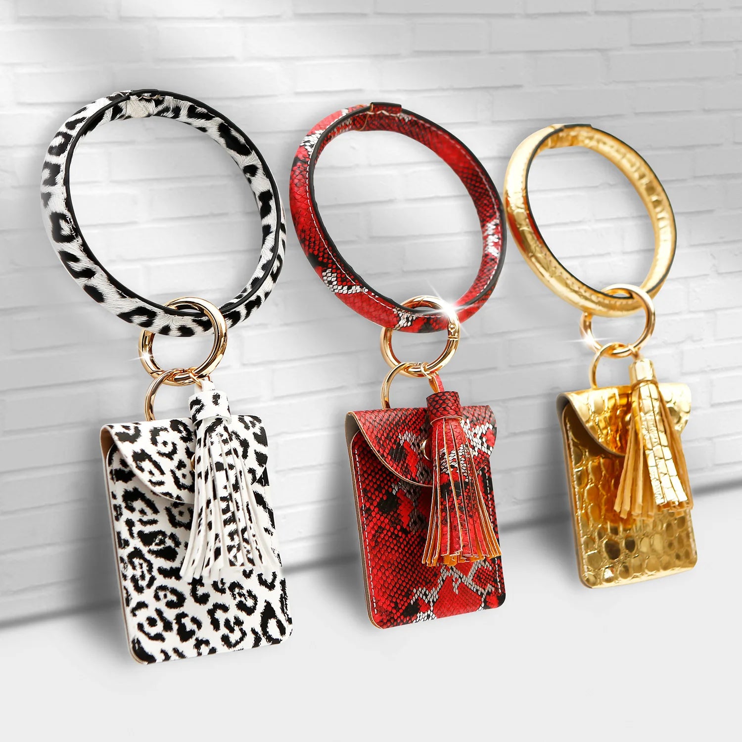 Wholesale Animal Print Simple Style Leather Pu Keychain Wrist Pendant Card Holder Bracelet Key Ring Wallet