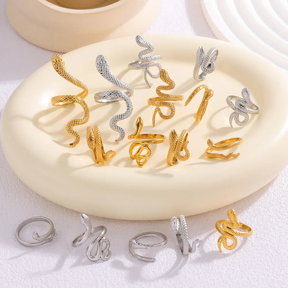Cunyan 2025 Fashion Adjustable Snake Ring for Women Unique Design Gold Plated Stainless Steel Rings Wholesale
