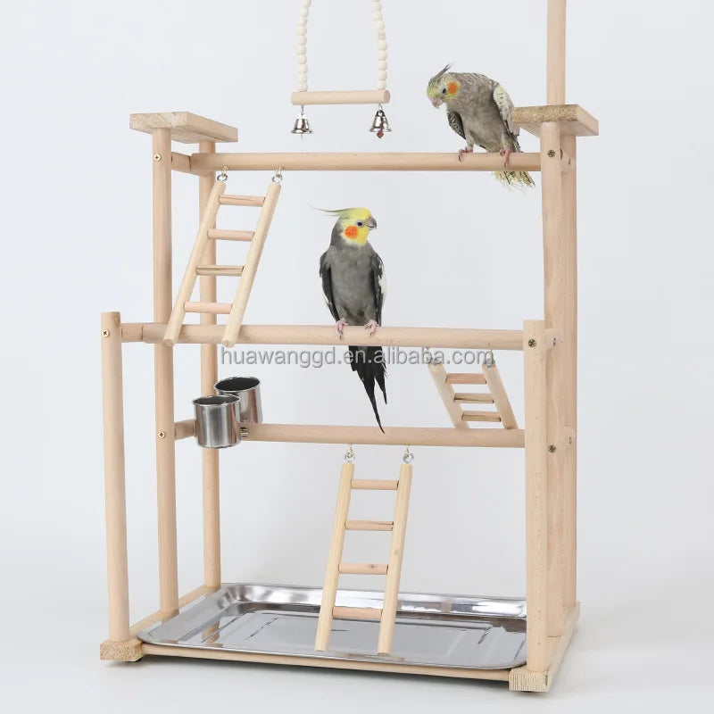 Parrot Bird Playground - Parrot Toy Training Perch Stand Bird Entertainment Toy Climbing Frame with Ladder Swing and Rope L