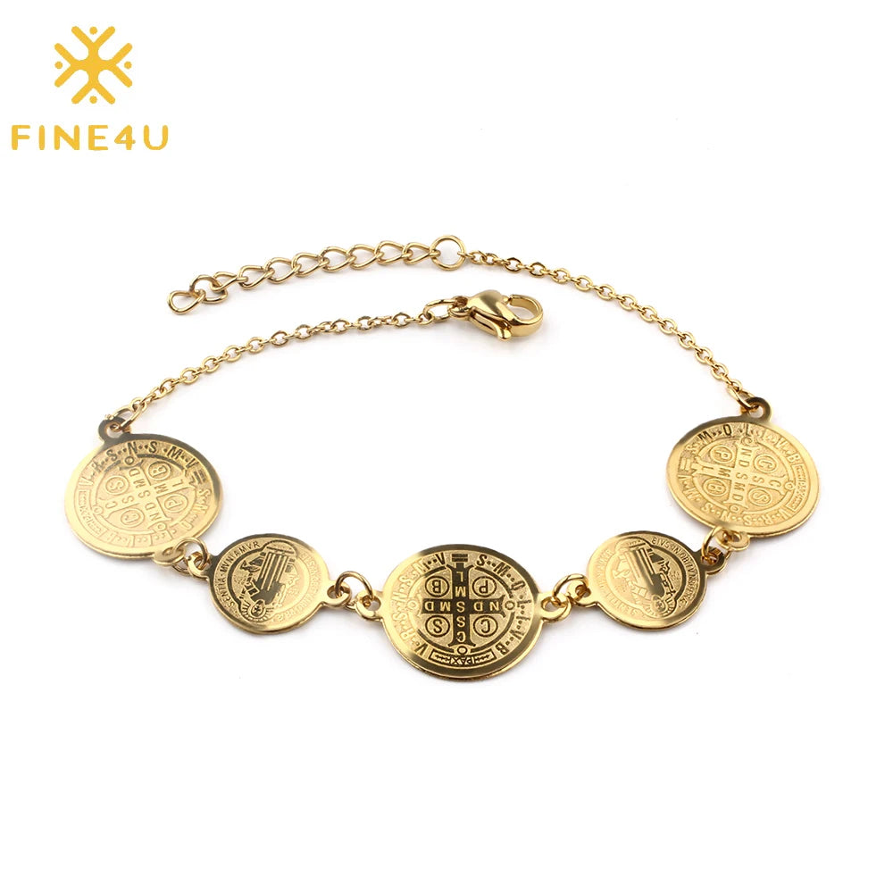 Religious Jewelry Adjustable Stainless Steel Saint Benedict Medal Charm Rosary Catholic San Benito Bracelet