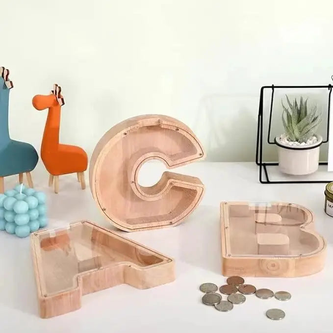 Piggy Bank Pig Wooden Children's Piggy Bank 26 Letters Wooden Piggy Bank Alphabet Wooden Money Boxes for Kids