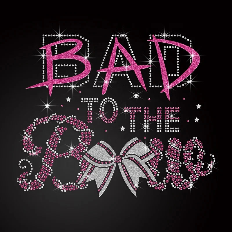 Wholesale Letter Rhinestone Iron on Transfers Cheerleader Bow Glittering Bow Holofoil Heat Transfer Designs for T Shirts