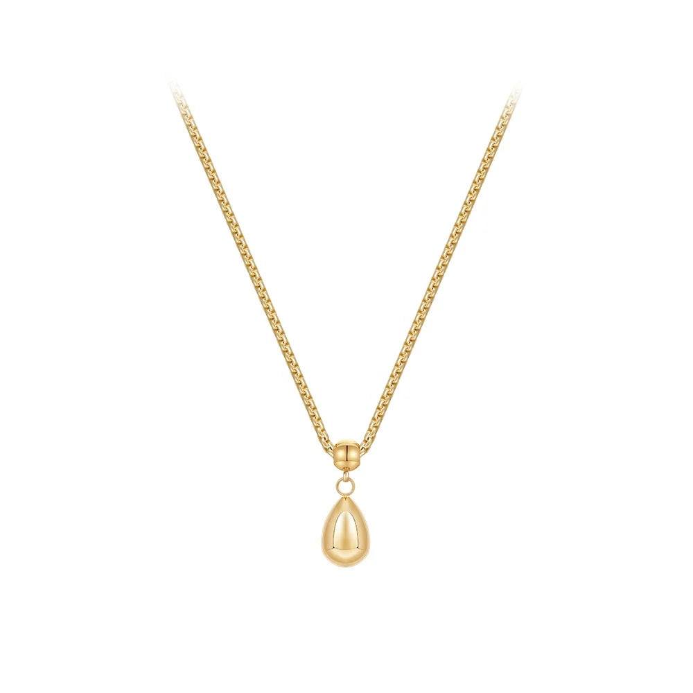 Latest 18K Gold Plated Stainless Steel Jewelry Round Chain Water Drop Raindrop Pendant Trendy for Women Party Necklace P233396