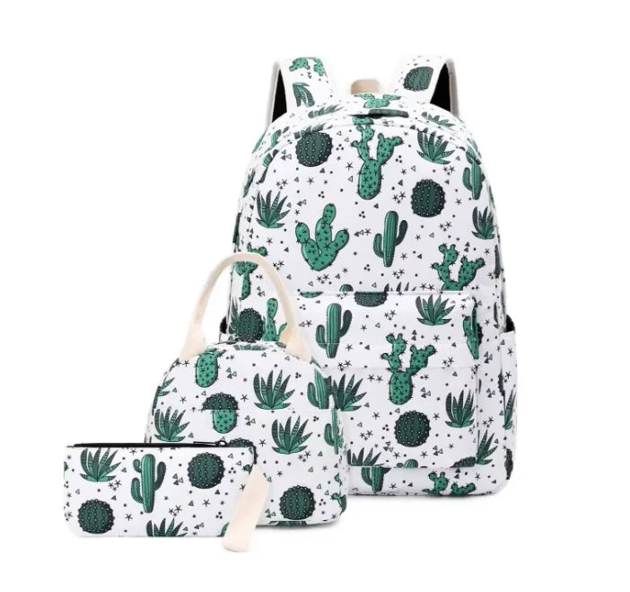 Wholesale Cactus Pattern Printed School Student Backpacks Large Capacity Waterproof Kids Elementary School Bag Set Lightweight