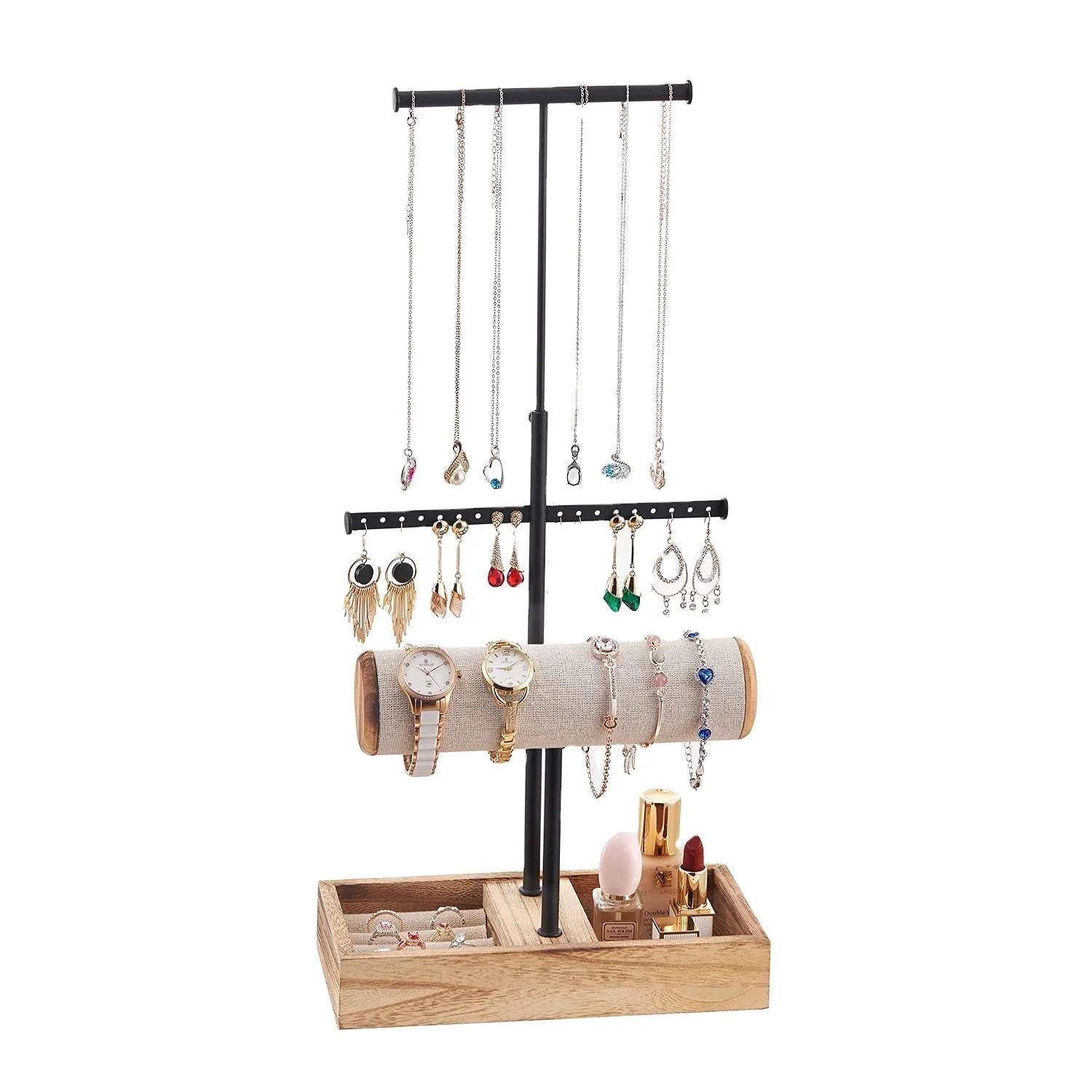 Jewelry Organizer Stand Necklace Holder Display Earring Bracelet Holder Wooden Jewelry Tree Stand Ring Watch Storage
