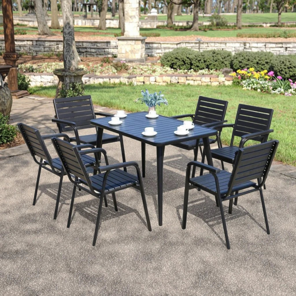 Youya Modern Plastic 6 Seater Set Europe Simple Style Garden Dinning Table Set 6 People Chairs for Coffee Shop Restaurant