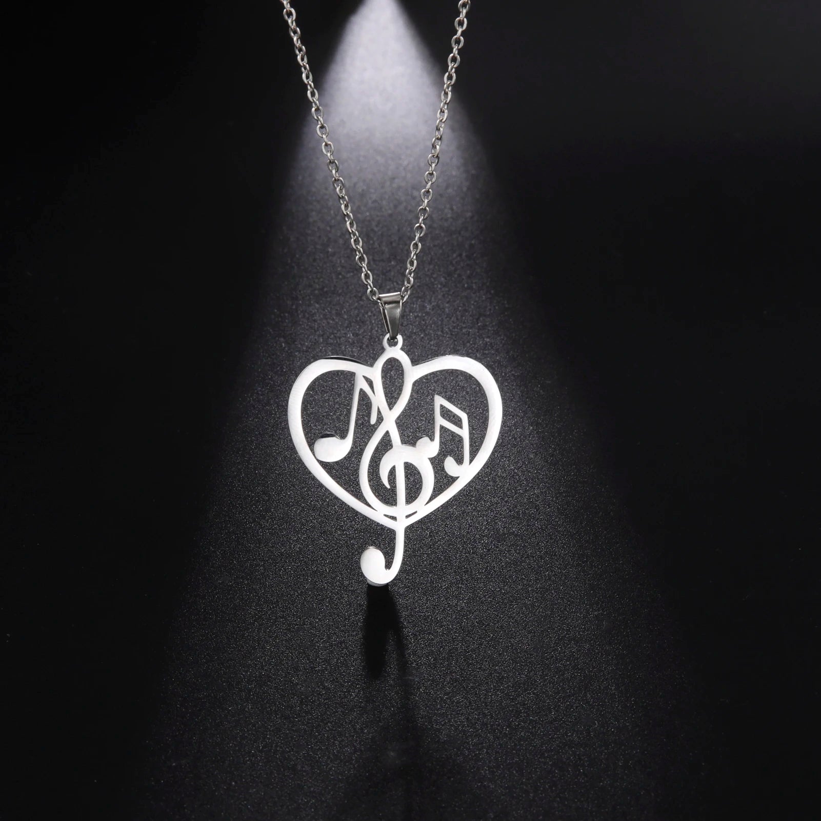 Heart Music Symbol Pendant Necklace for Women Fashion Charm Necklace Stainless Steel Jewelry Birthday Gift for Her