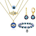 SC Fashion Turkey Devil Eye Amulet Jewelry Set Zircon Prayer Palm Blue Devil Eye Charm Necklace Earrings Bracelet Sets for Women
