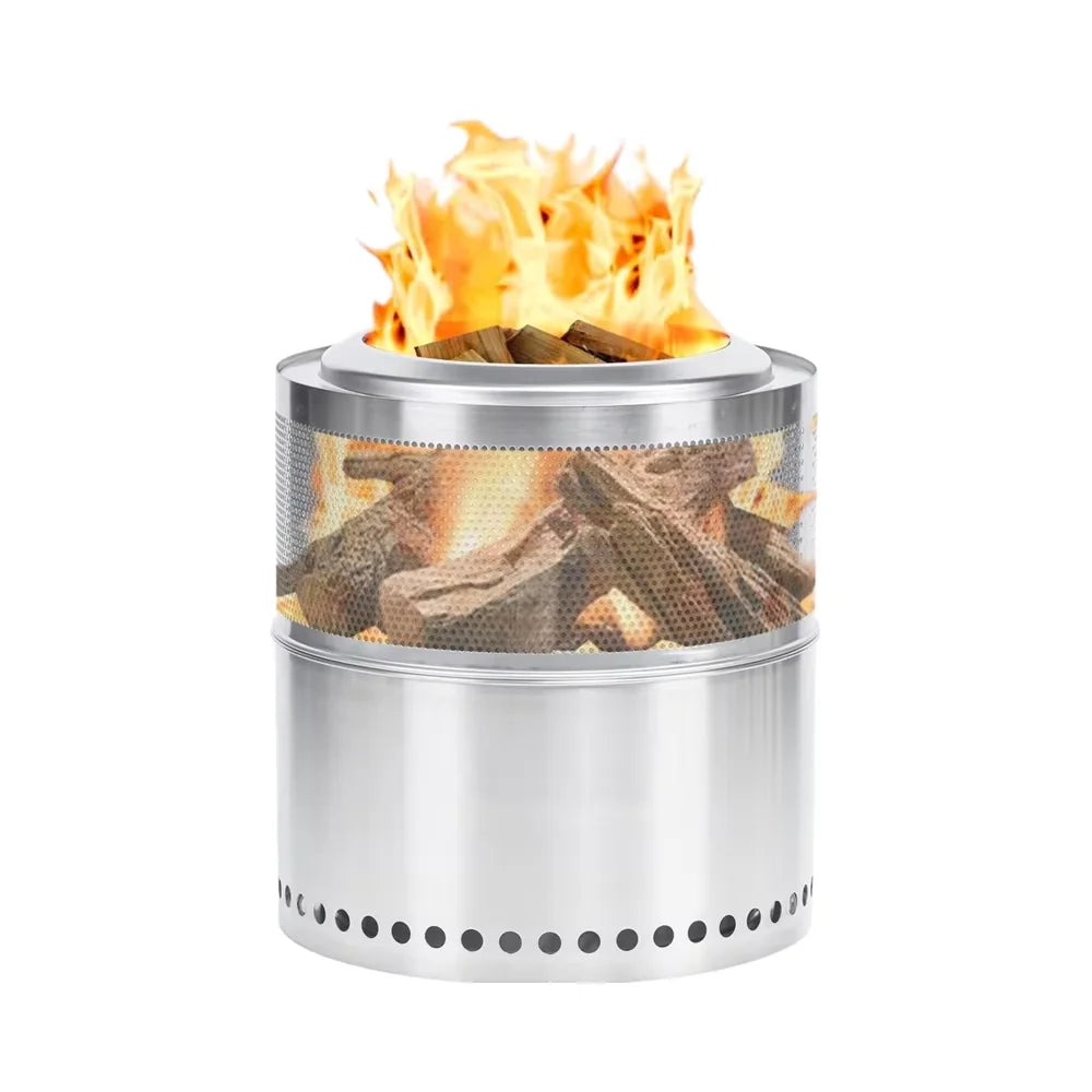 10" Foldable Stainless Steel Lightweight Bonfire Grill Fire Pit Stand Smokeless Auto Ignition Oxygen Depletion Safety Device BBQ