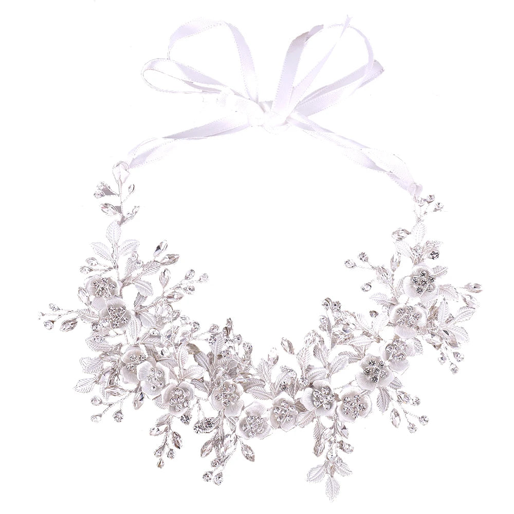 Rhinestone Flower Wedding Hair Accessoory Latest Hairband Designs Metal Leaf Headband