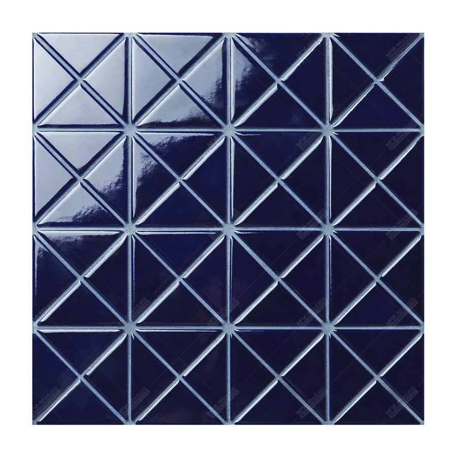 Waterproof Non-slip 2" Triangle Dark Blue Glazed Ceramic Triangle Pool Mosaic Tile Blue Supply for Hotel Villa Fountain Spa Aqua