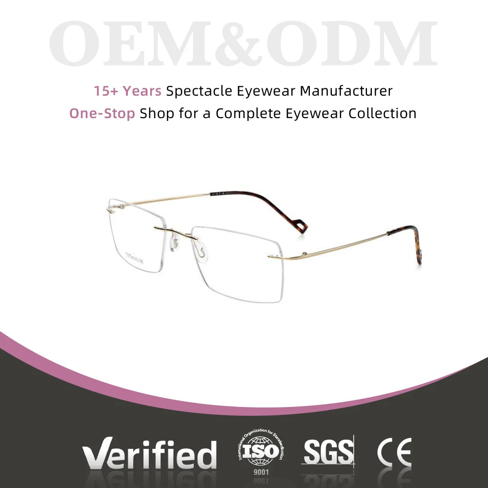Wholesale Fashion Square Pure Titanium Frameless Metal Rimless Optical Frame Glasses Eyewear Eyeglasses for Man Woman
