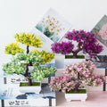 Small Artificial Bonsai Tree Pot with Grass Fake Plant Flowers for Home Table Hotel Garden Decor Potted Ornaments