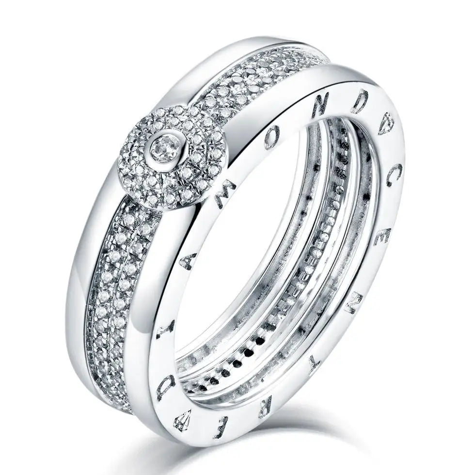 Luxury Dainty Sparking Rhodium Plated 925 Sterling Silver Multi Layered Statement Cubic Zirconia Letter Ring for Women Men