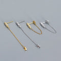 Wholesale Fashion Jewelry 925 Sterling Silver Long Tassel Chain square Small Zircon Gold Plated Stud Earring Jewelry for Women