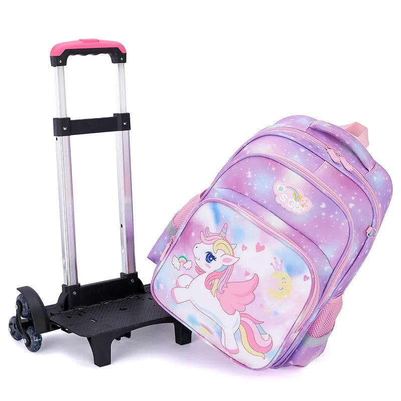 Hot Selling Kids Polyester Detachable Primary School Trolley Backpack Bags with Wheels
