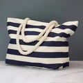 Strong Quality Striped Beach Tote Canvas  Bag Large Capacity Holiday Bag With a Zipper and Rope Handles for Women