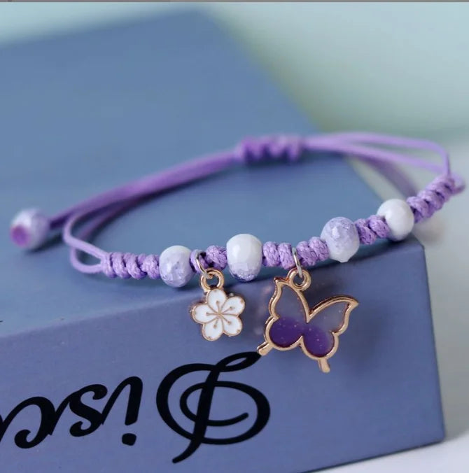 Butterfly Couple Gift Purple Flowers Woven Handmade Luxury Ceramic Jewelry Bracelet