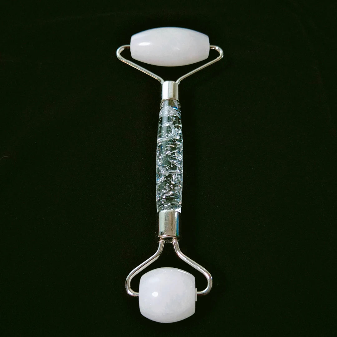 HY Wholesale women facial spa healing stone white jade roller flower handle quartz mushroom massager tools for body