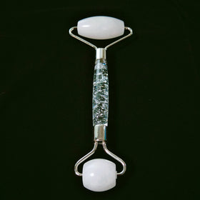 Huiying Wholesale women facial spa healing stone white jade roller flower handle quartz mushroom massager tools for body