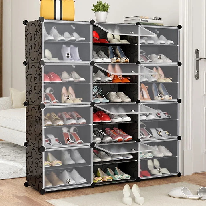 Hot Selling 8-Level Black DIY Plastic Extendable Modern Shoe Rack Easy-to-Assemble Convertible Large Capacity Home Furniture