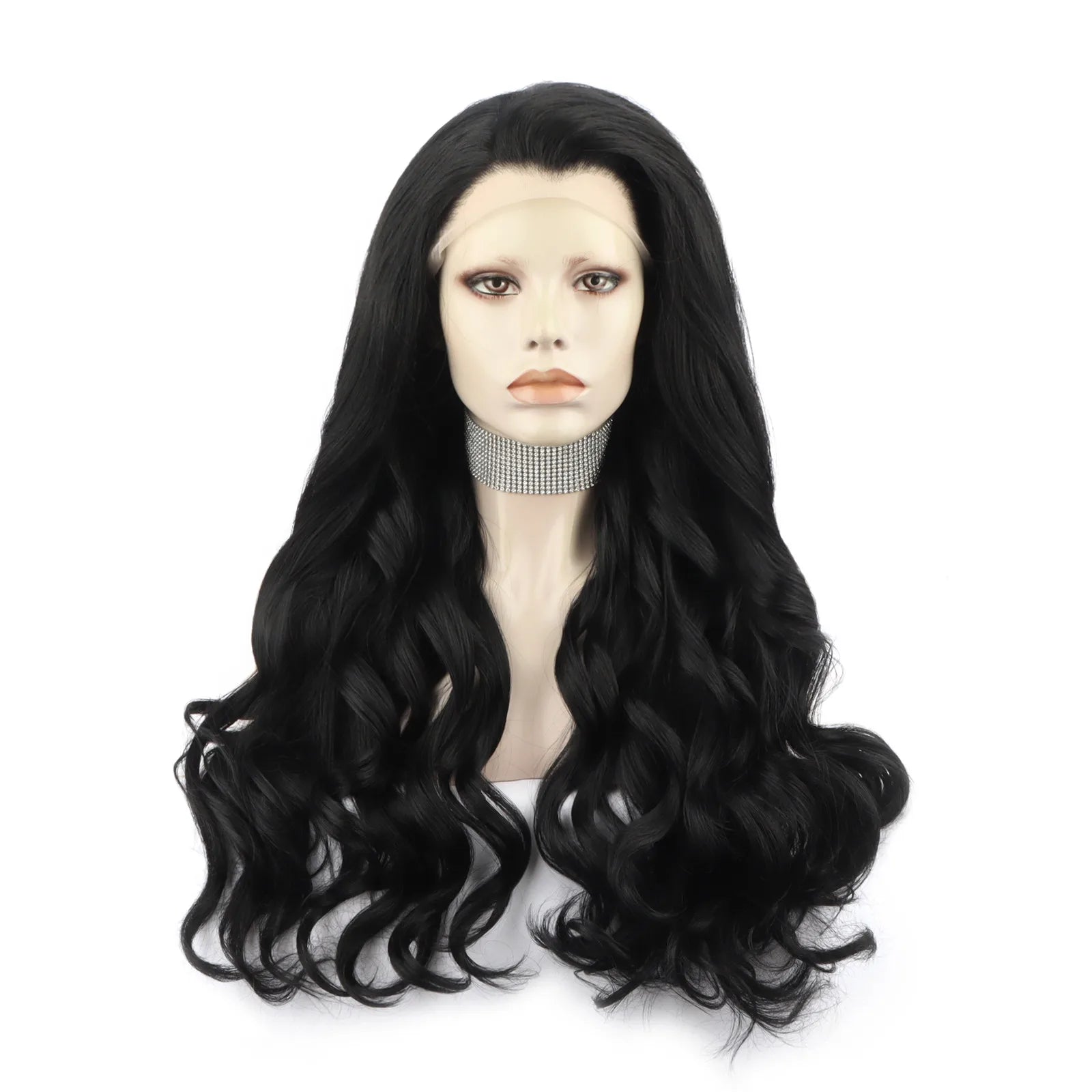 Celebrity Black  Pre-Plucked Natural Hairline 24inch  Futura Transparent Swiss Lace Heat Resistant Synthetic Hair Wigs