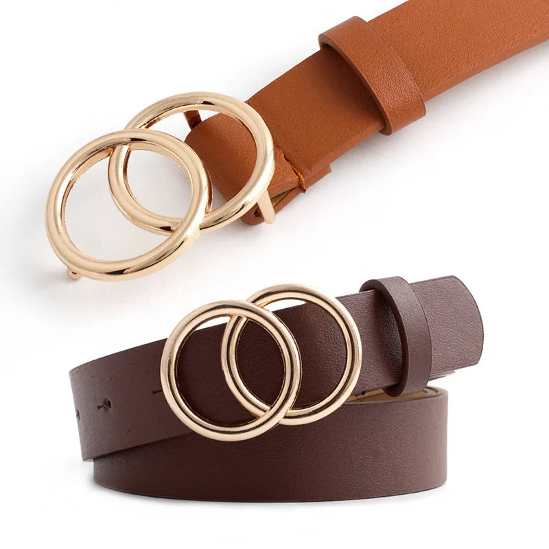 European and American Creative Ladies Double Round Buckle Retro Decorative Belt All-match Fashion Jeans Casual Pants Belt Women