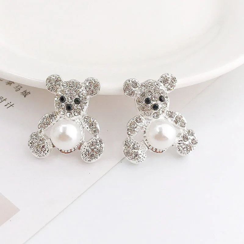 Wholesale Flatback Rhinestone Little Bear Button DIY Rhinestone Flatback Button for Hair Flower Wedding Embellishment LSRB927