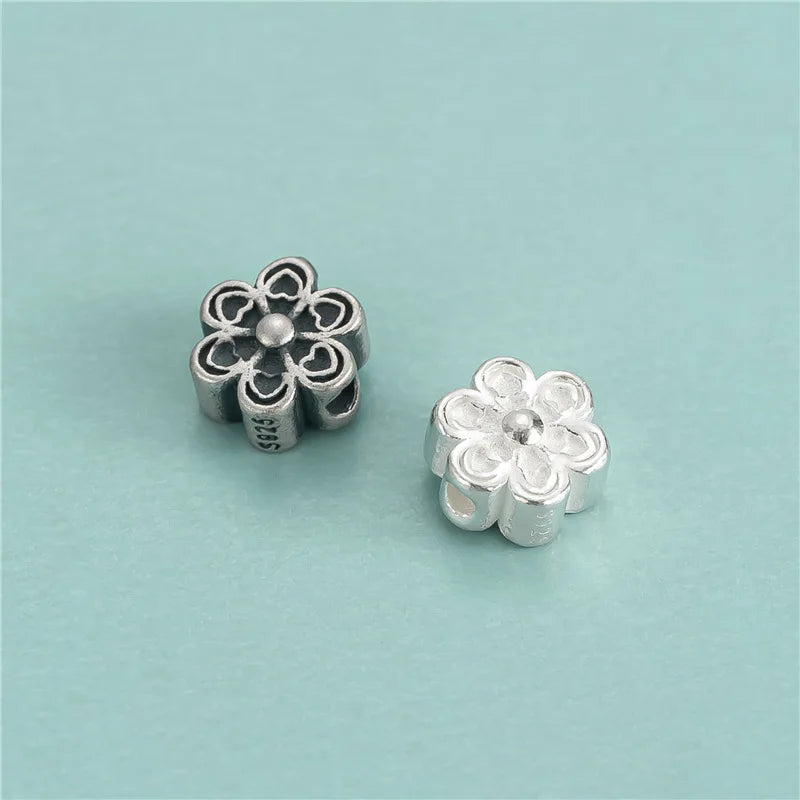 Vintage 925 Sterling Sliver Cute Heart Flower Spacer Beads Antique Silver Flower Spacer Beads for Diy Jewelry Making