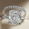 Huitan Engagement Radiant Cut Zircon Thin Rings Macro Pave Women Lady Silver Romantic Wedding Ring Set