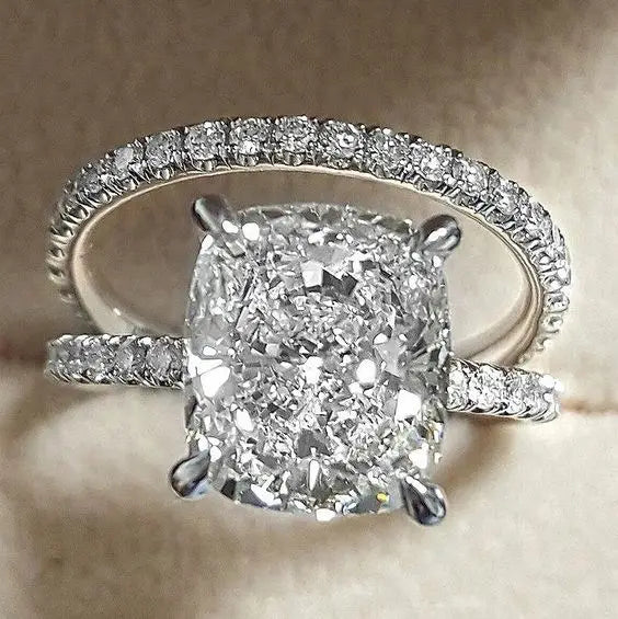 Huitan Engagement Radiant Cut Zircon Thin Rings Macro Pave Women Lady Silver Romantic Wedding Ring Set