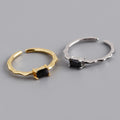 Dropshipping 925 Sterling Silver Irregular square Black Zircon Opening Ring Jewelry for Women