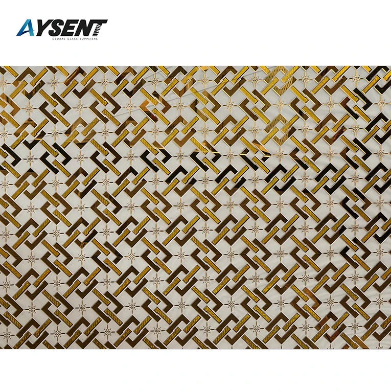 3mm 4mm 5mm Acid Etched Golden Titanium Glass Door Deep Acid Etched Decorative Glass for Building