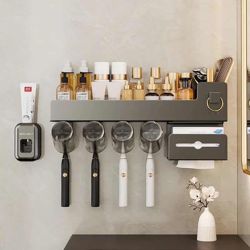 Bathroom Face Towel Toothpaste Storage Rack Aluminium Alloy Five-piece Set Eco-Friendly No Drilling Wall Mounted Organizer Shelf