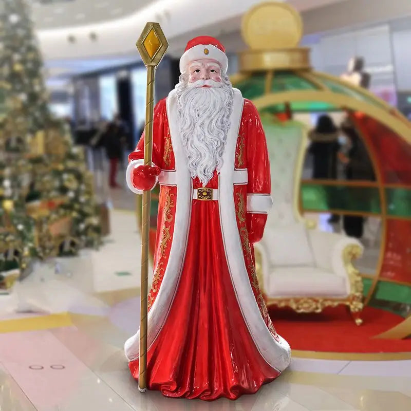 Large Fiberglass Santa Claus Statue Resin Christmas Santa Sleigh for Christmas Shop Window Display