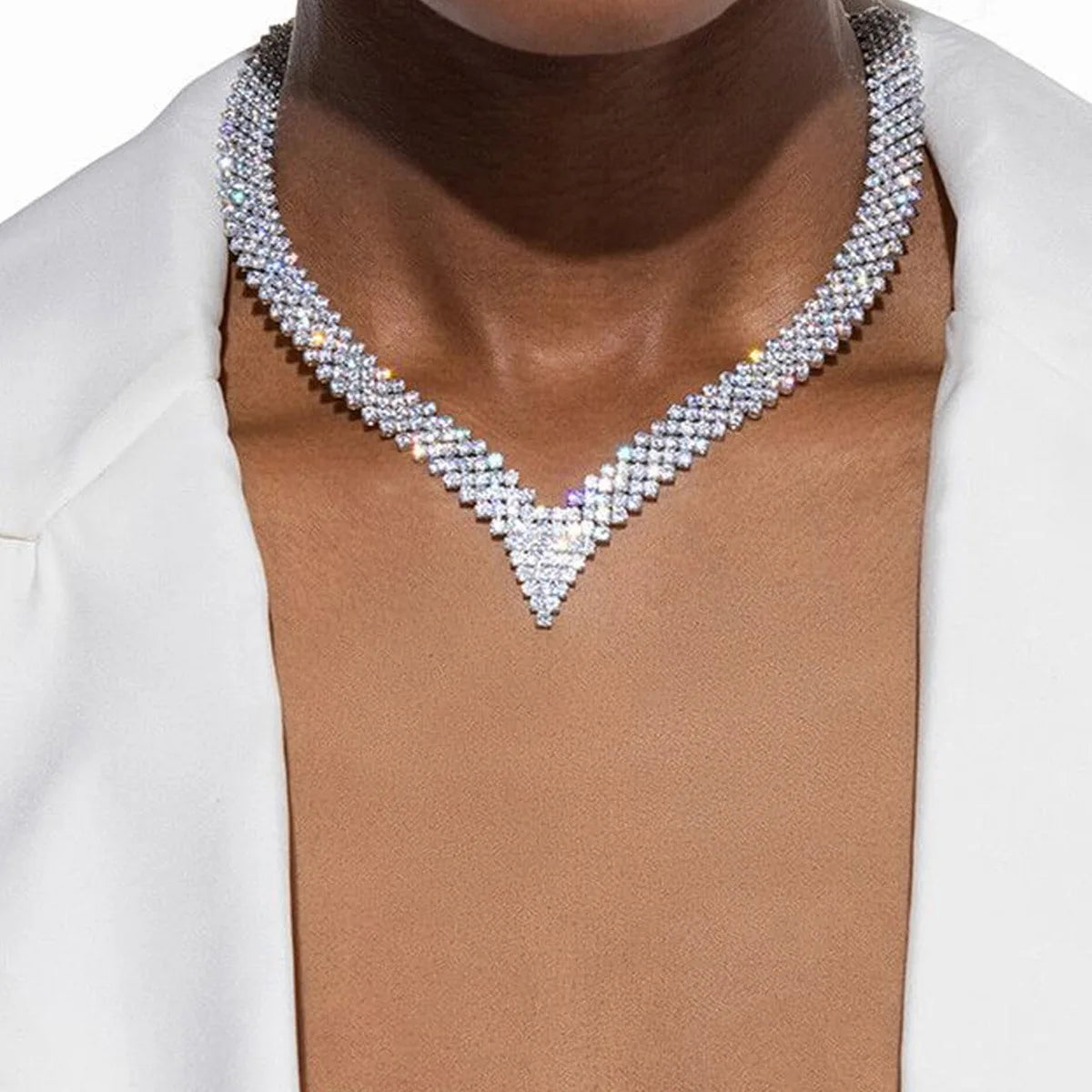 Exaggerated Diamond-shaped Necklace European and American Party Diamond-Encrusted Neck Chain Necklace