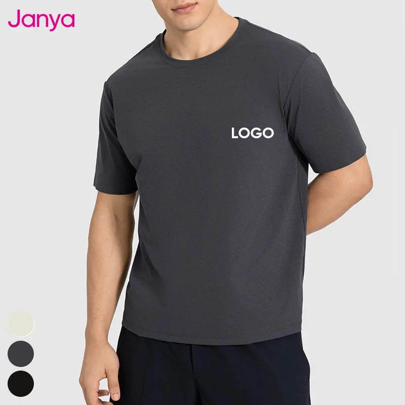 Janya Men's Quick Dry Gym T-Shirt Breathable Polyester Crew Neck O-Neck Custom Logo Fitness Clothing Short Sleeve Sports Top