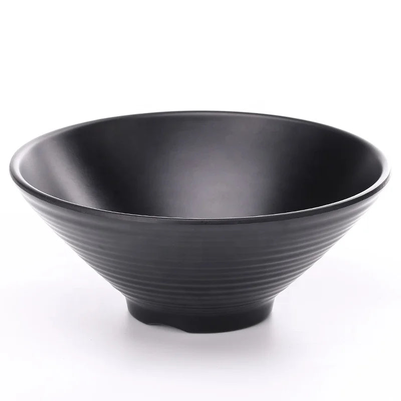 Unbreakable Plastic Restaurant Tableware Udon Serving 8 Inch Large Black Melamine Bowl