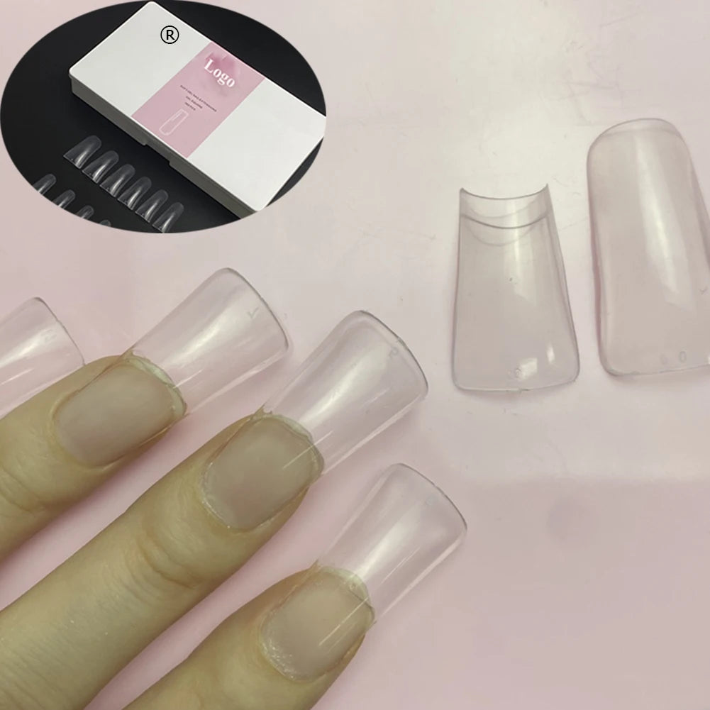 2023 Newest Trend French Duck Flare Feet Arylic Finger False Nail Tips Custom Private Logo Label Full Cover Duck Nail Tips