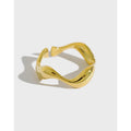 925 Silver Jewelry Adjustable Ring Women 925 Sterling Silver 18K Gold Plated Irregular Wave Pattern Resizable Ring Jewelry